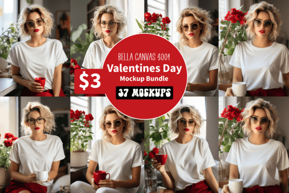 Bella Canvas 3001 Valentines Day Mockup for Graphics and Product Mockups